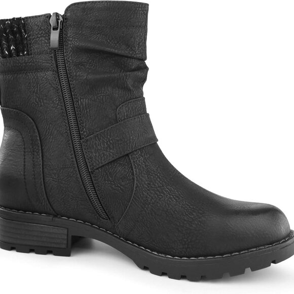 Fashion Women's Combat Side Zipper Buckle Ankle Booties - Picture 5 of 7